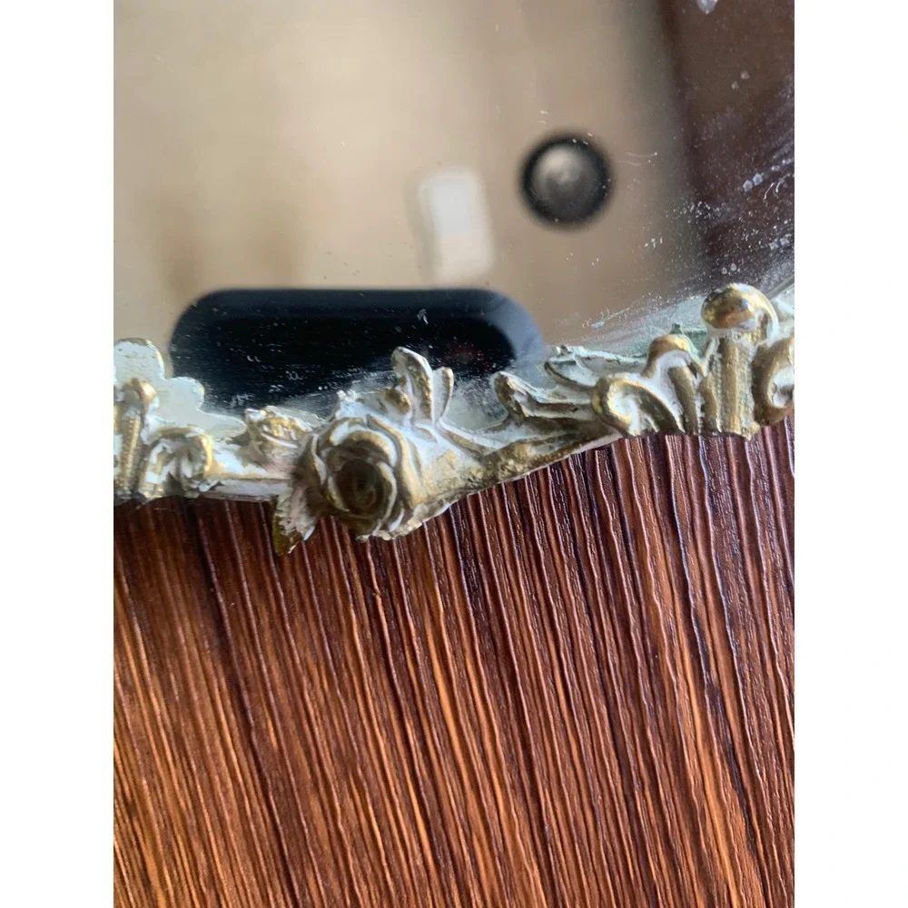 Vintage Globe 24kt Gold Plated Oval Vanity Mirror Tray Rose Filigree Ornate 14.5